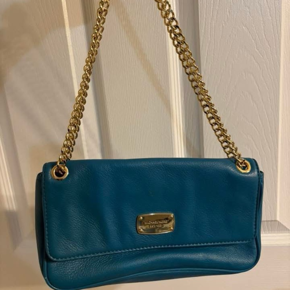 Michael Kors Teal Leather Chain Shoulder Bag